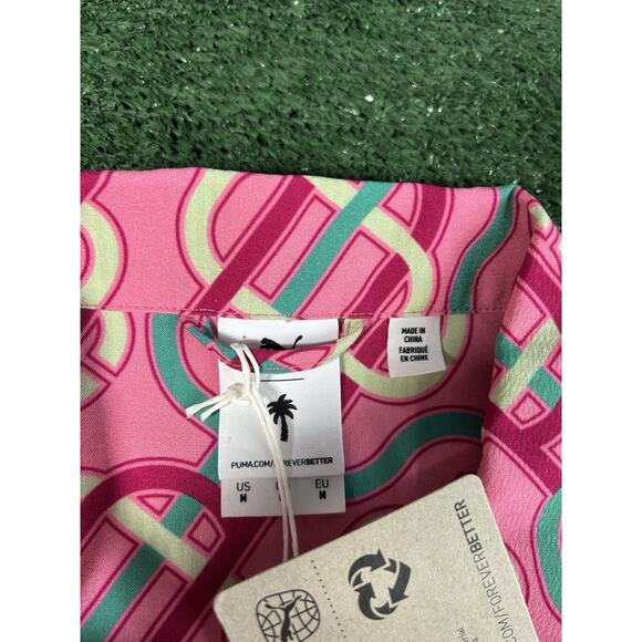 PUMA X PALM TREE CREW Button Up Golf Pink Shirt Men’s Medium - Picture 6 of 10